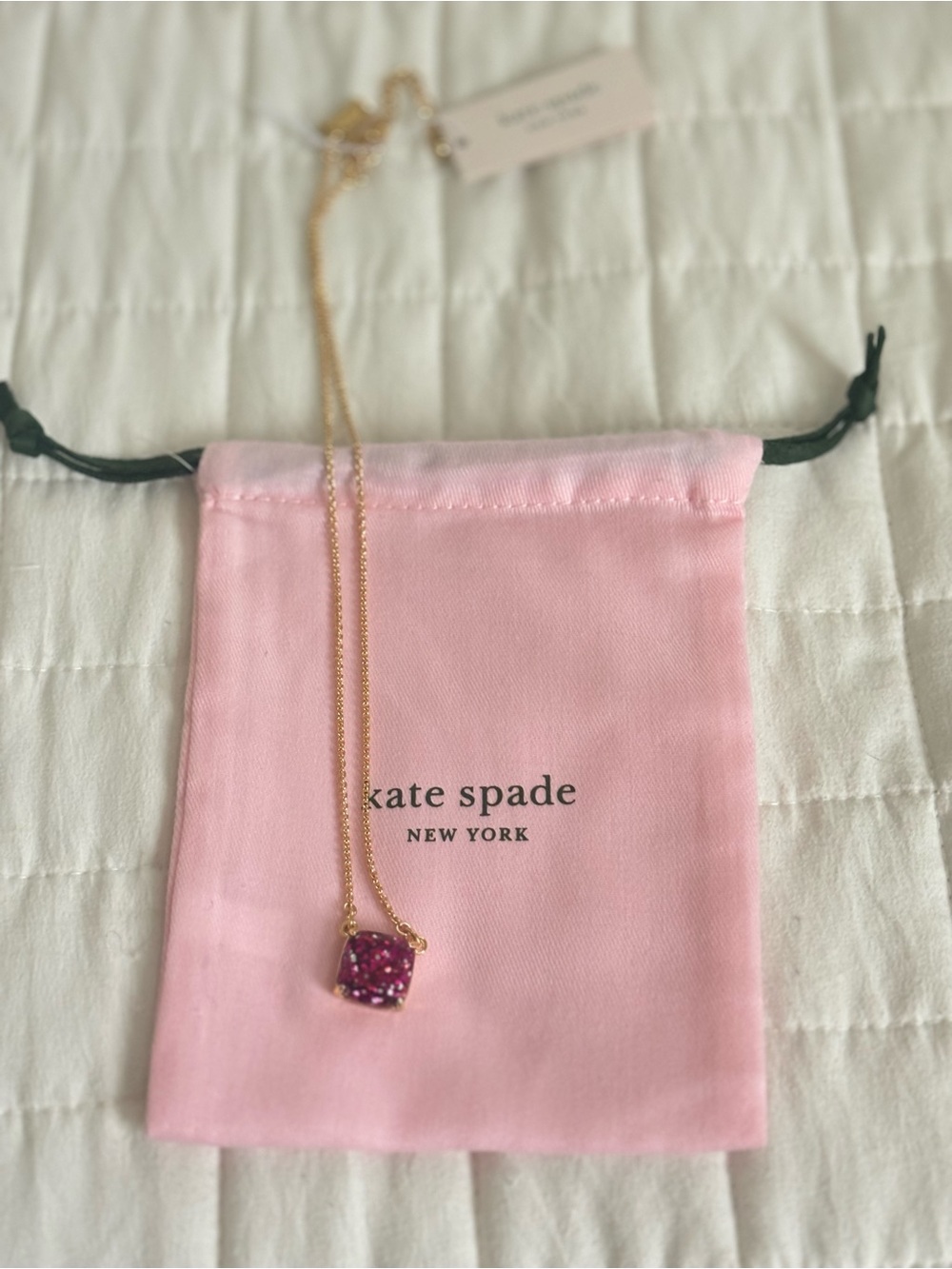 kate spade Gold Chain Necklace with Pink Square Pendant